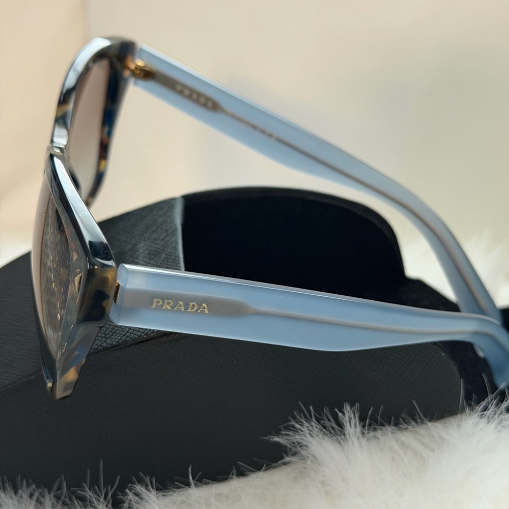 Prada Light Blue Women's Square Sunglasses with Gold Logo
